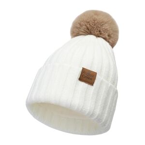 August Crown - White and Tan Pom-Pom Winter Hat